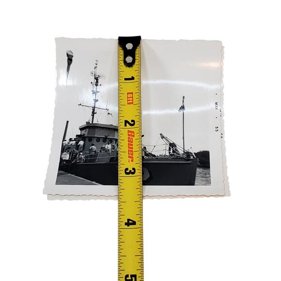 Vtg Lot of 2 Monochrome Docked Ship Photos 1955 Found Snapshot 3.5" x 3.5" - Picture 4 of 6